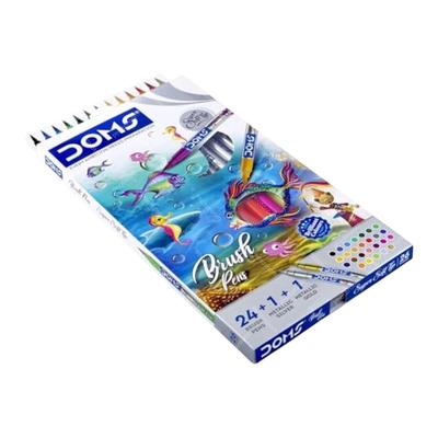 DOMS Brush Pen Set 26 Shades Flexible Soft Tip Water Based Coloring Pens For Kids School Art Calligraphy Home Use
