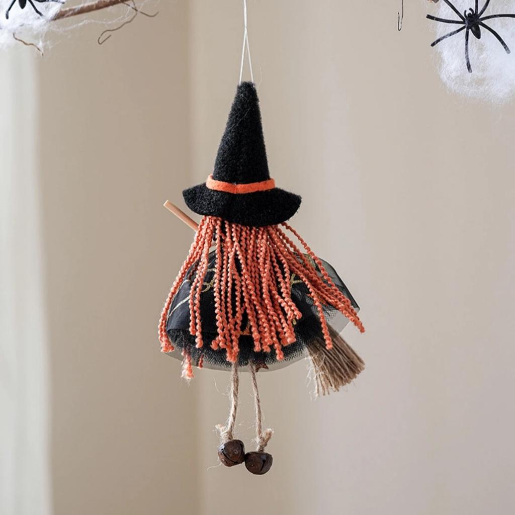 Halloween Witch Ornament Festive Broomstick Angel Hanging Pendant Witch Girl Doll Decoration Playful Halloween Witch Hanging For