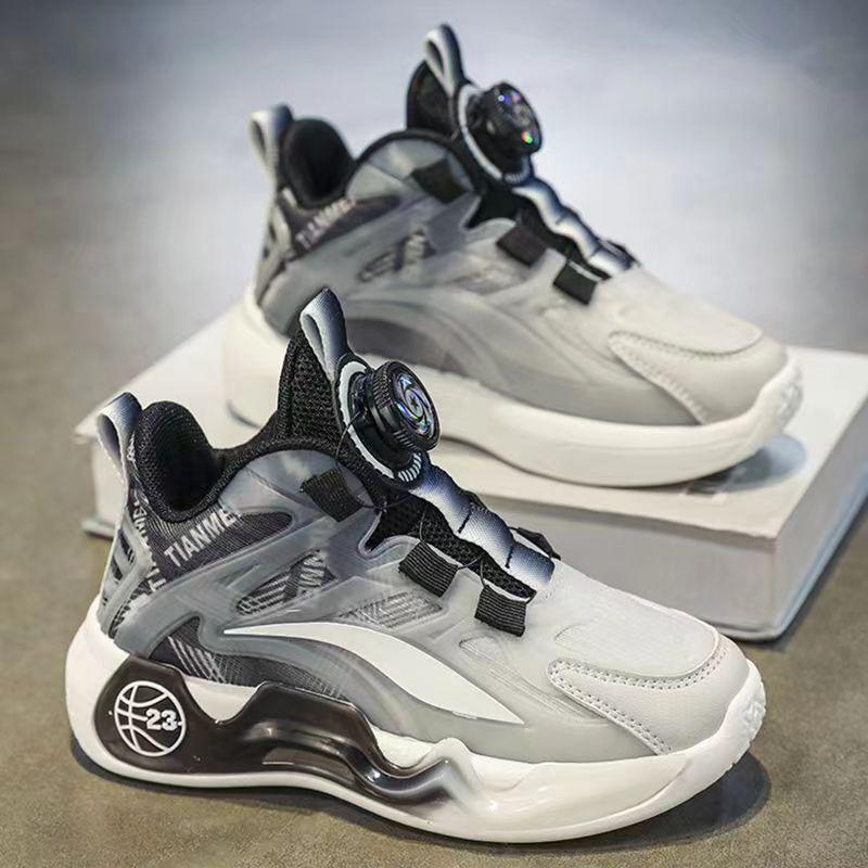 Boys' sports shoes Children's rotating button breathable running shoes 2025 autumn new middle-aged and older boys' basketball shoes