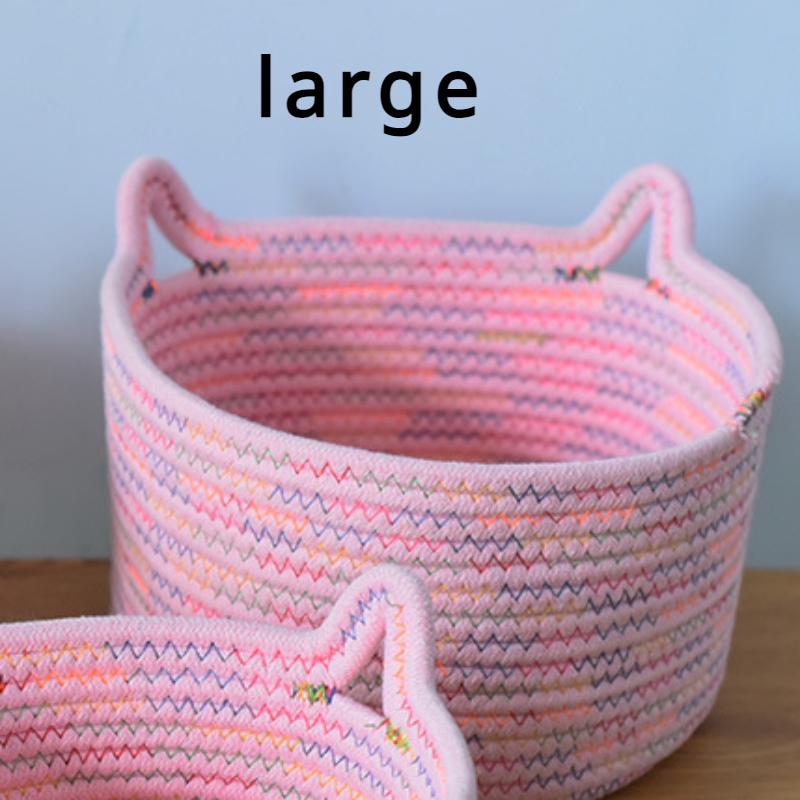 Desktop Storage Sets Cat Ear Organizer Cosmetic Snacks Sundry Keys Woven Storage Basket