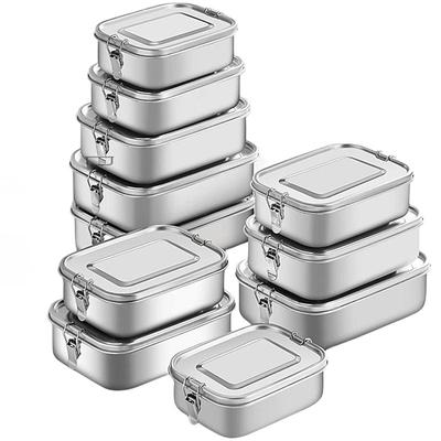 Lancheira Bento de Aço Inoxidável 304 Selada com Fivela Dupla Caixa de Piquenique Estudante Recipientes Quadrados para Armazenamento de Alimentos Lancheira com 1/2/3 Compartimentos