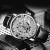 Quartz Watch Men Vintage Hollow Round Dial Faux Leather Strap