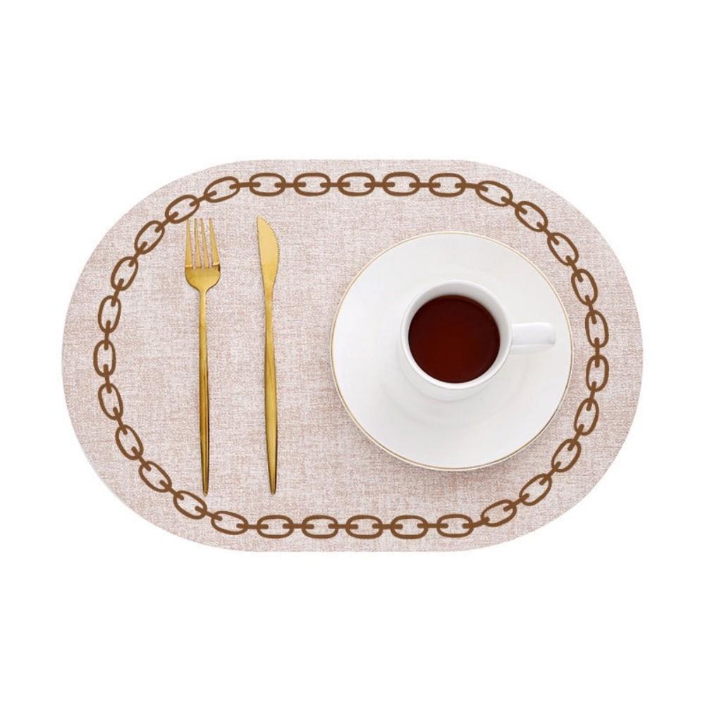 Durable Chain-printed Oval Placemats Oval Shape Leather Waterproof Placemat Washable Waterproof Heat Resistant Pad Kitchen