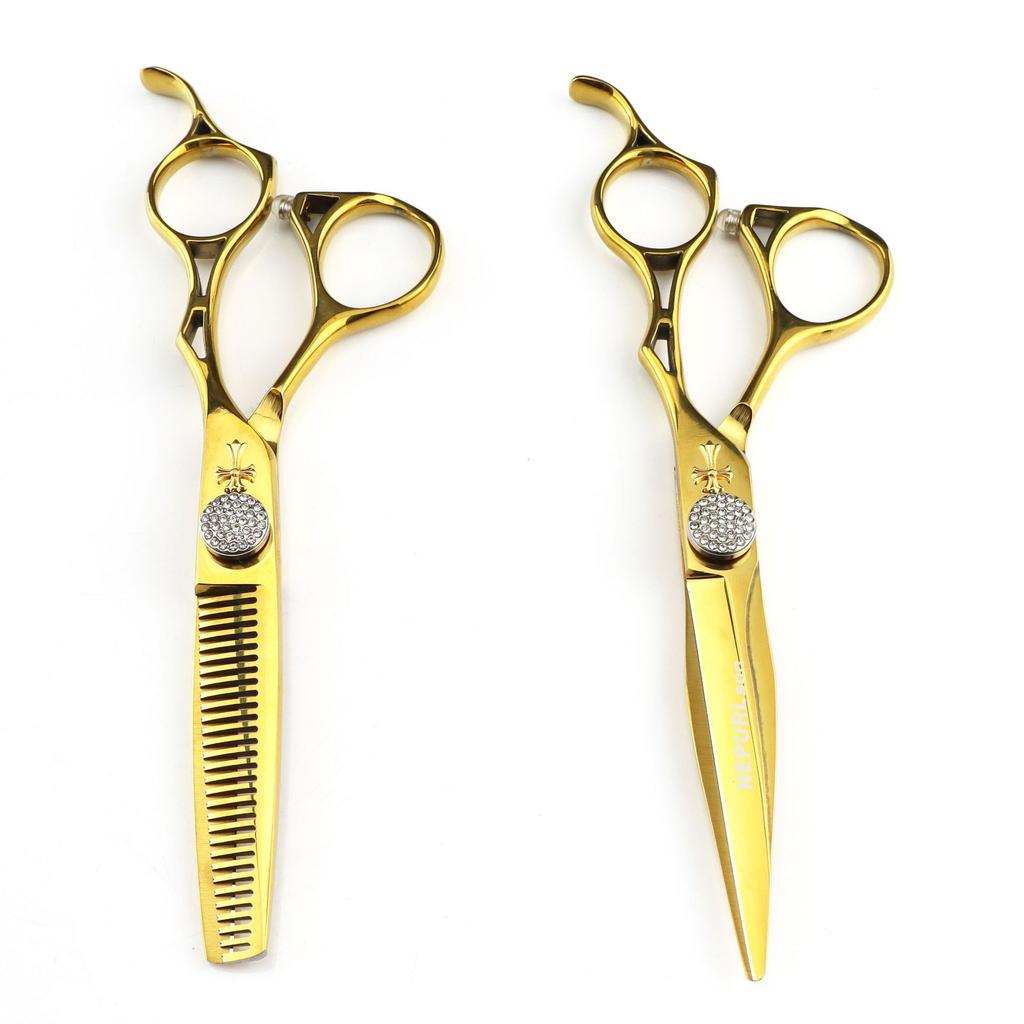 6.0 Inch Fmx-21 Nepson Gold Hollow Handle Hair Scissors, Hair Scissors, Flat Scissors, Bangs Scissors, Tooth Scissors