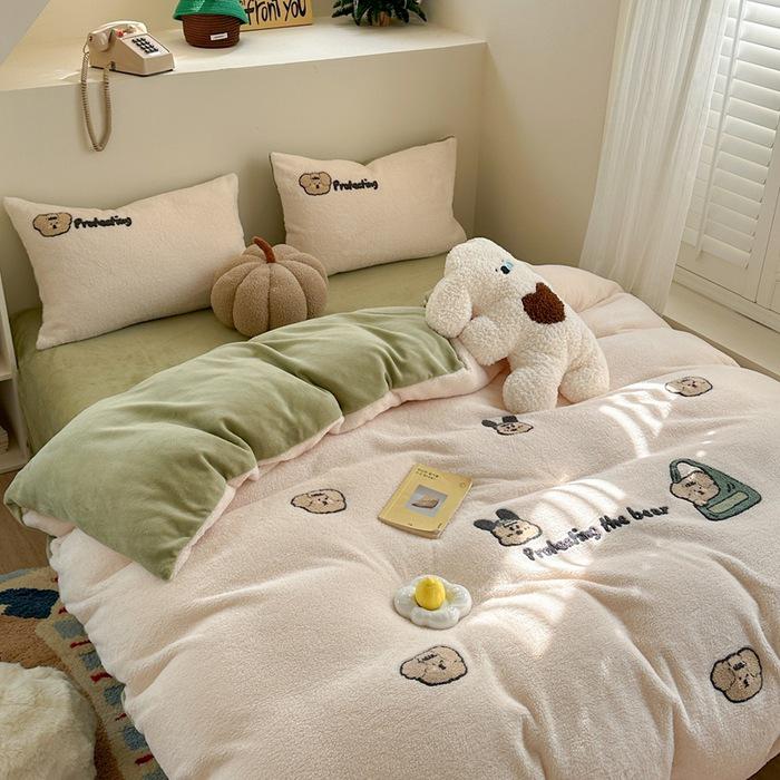 

Летний хлопковый жаккардовый комплект пододеяльника - Милое вышитое 4-предметное постельное белье с таксами 1.2m Bed Sheet 3-Piece