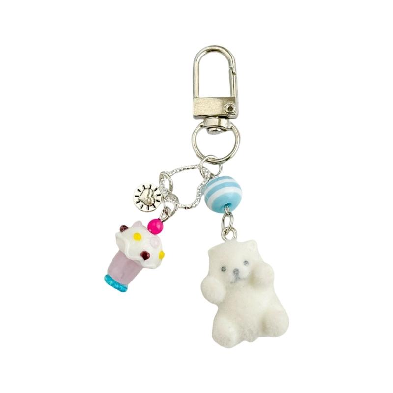 

Cute Ice Cream Keychain Soft Flocking Bear Pendant Charm Phone Chain Beaded Lightweight Decoration For Women Gifts