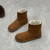 Johnature Genuine Leather Snow Boots Plush Warm Cotton Shoes Round Toe Flat Bottom Short Boots