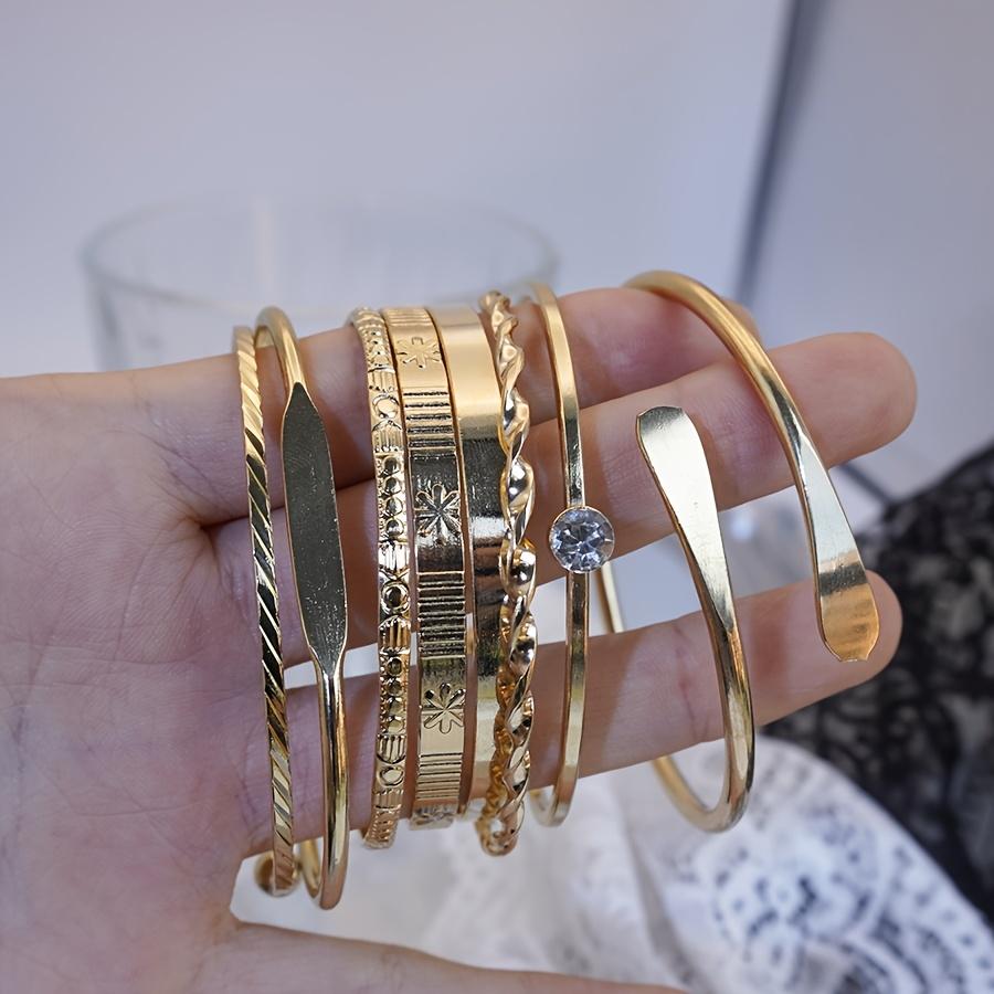 8Pcs Set Vintage Gold Open Bangle Bracelets Twisted Textured Geometric Cuff Jewelry for Women