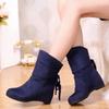 Fashion Wedge Heel Solid Color Round Toe Mid Calf Shoes Woman Sale 2024 New Large Size Warm On Offer Fashion Half High Boots for Women