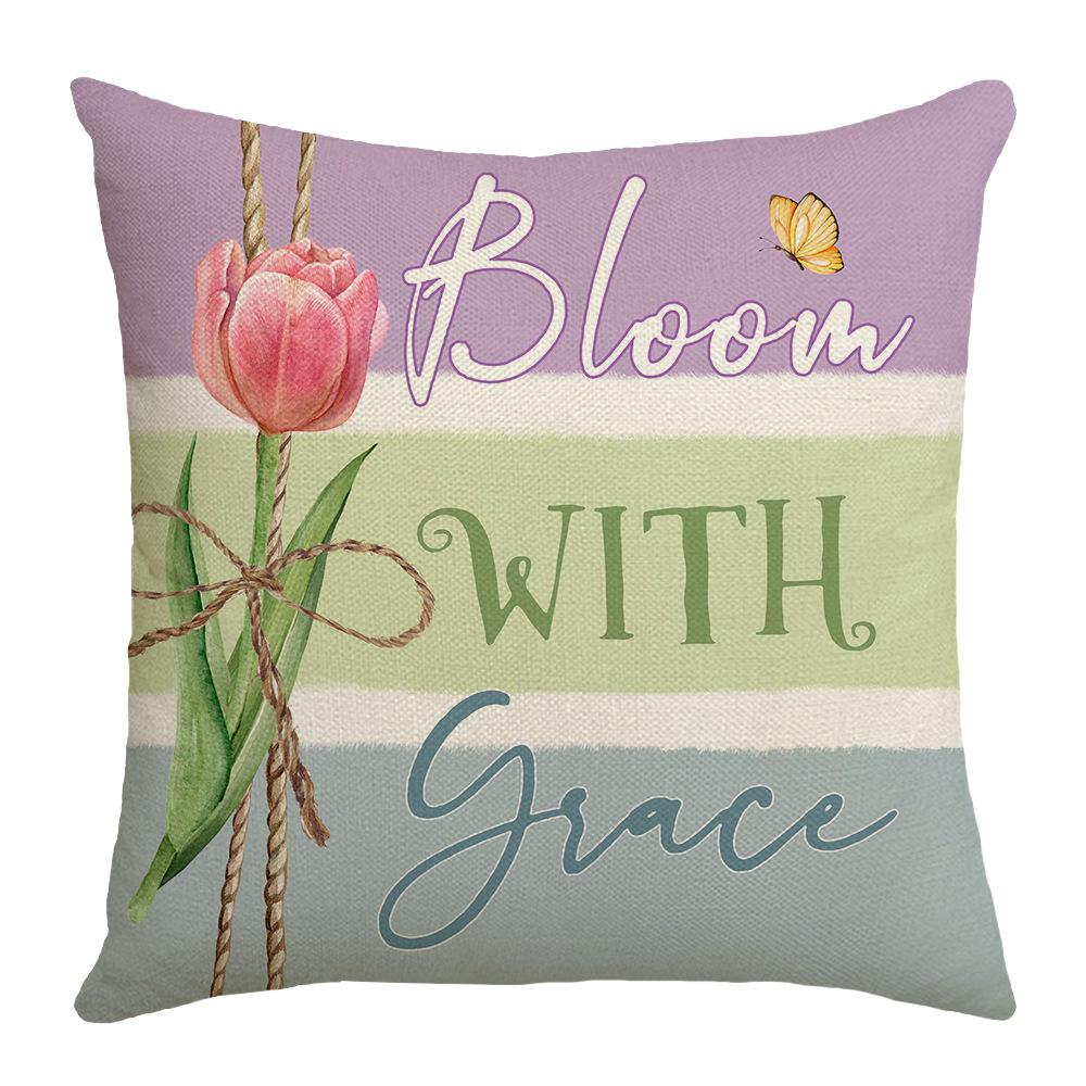 Spring New Pillow Printed Pillow Linen Sofa Letter Plant Flower Cushion Cover