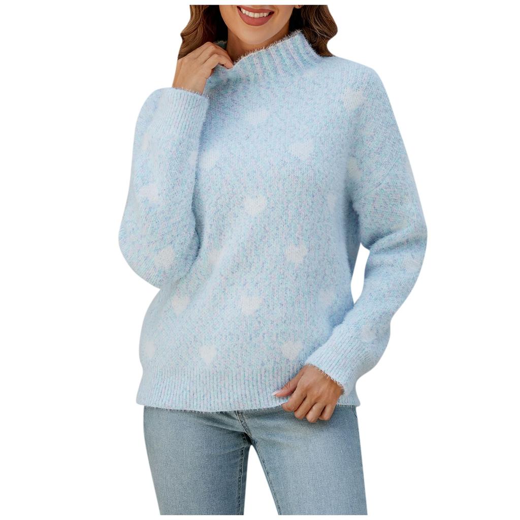 Women's Fashion Chenille Love Sweater Autumn And Winter Half Turtleneck Loose Knitted Sweater