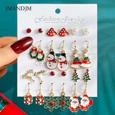 Conjunto combinado de brincos de Natal transfronteiriço desenho animado gotejamento de óleo Alce Papai Noel brincos