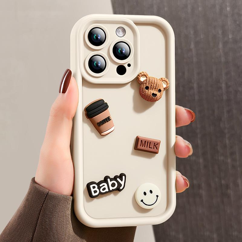 Suitable for IPhone16 Phone Case, Retro Three-dimensional Bear 14Promax, Apple 15 Protective Case, Creative 13 Anti-drop