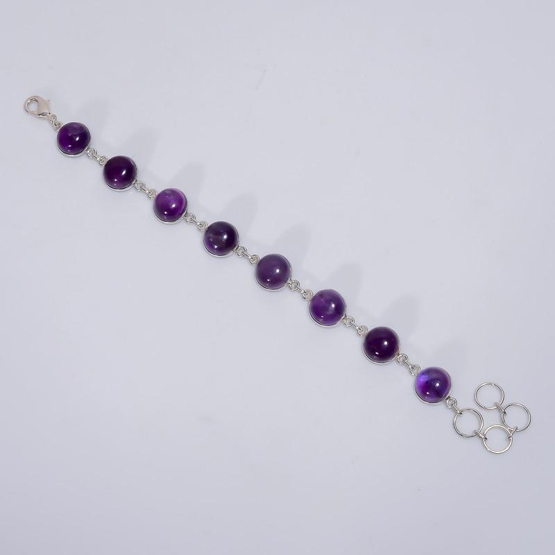 

Incredible Top Grade Qualite 100% Natural Amethyst Round Shape Ethnic Style Handmade Jewelry 925 Steling Silver Plated Bracelet 6-8 WSJ5209 6-8