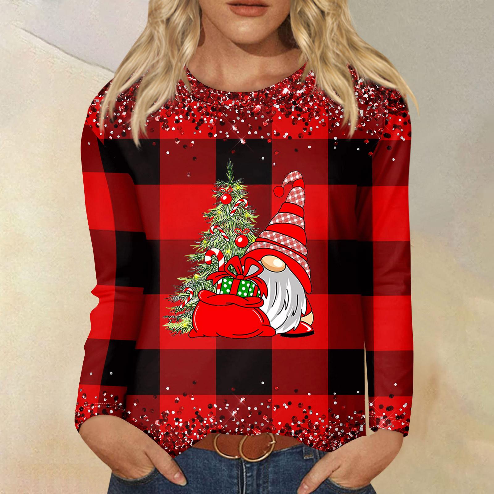 

Женские рождественские топы Рождественские рубашки с длинным рукавом Женские рождественские принтованные топы с длинным рукавом Обычные повседневные топы XXXXXL белый