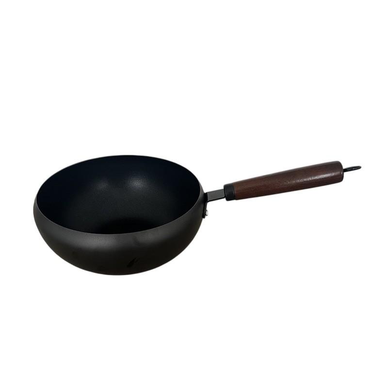 Wok de Acero al Carbono de Alta Resistencia Antiadherente Profundo Redondo para Freír Cocina en Estufa de Gas Salteado Sopa