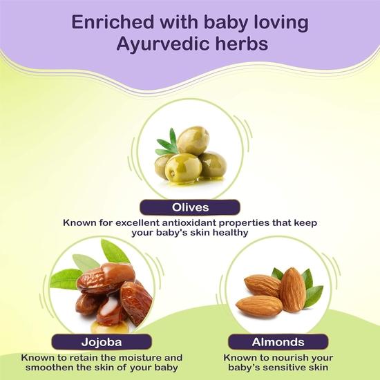 Dabur Beebiõli: Mittekleepuv beebimassaažiõli ilma kahjulike kemikaalideta | Sisaldab jojobat, oliive ja mandleid | Dermatoloogiliselt testitud, ei sisalda parabeene