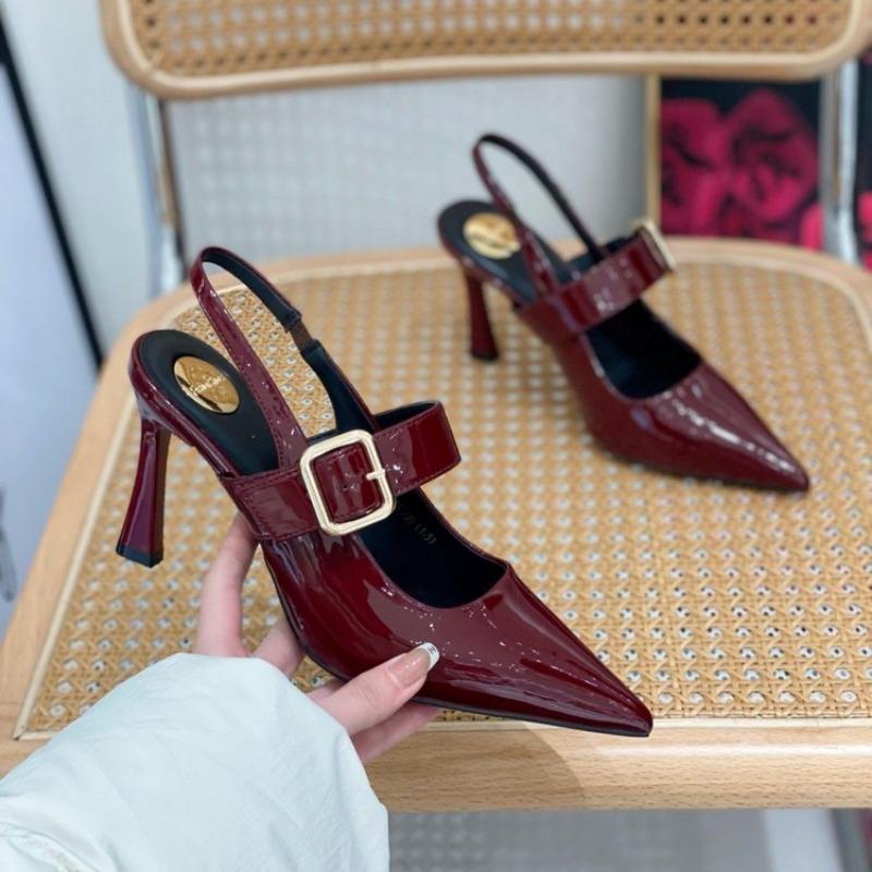 

Женские босоножки с острым носком на высоком каблуке, элегантная обувь, летнее платье, модные туфли-стилетто, женская обувь 2025, новый тренд, для вечеринки, Mujer Zapatos 35 вино красного