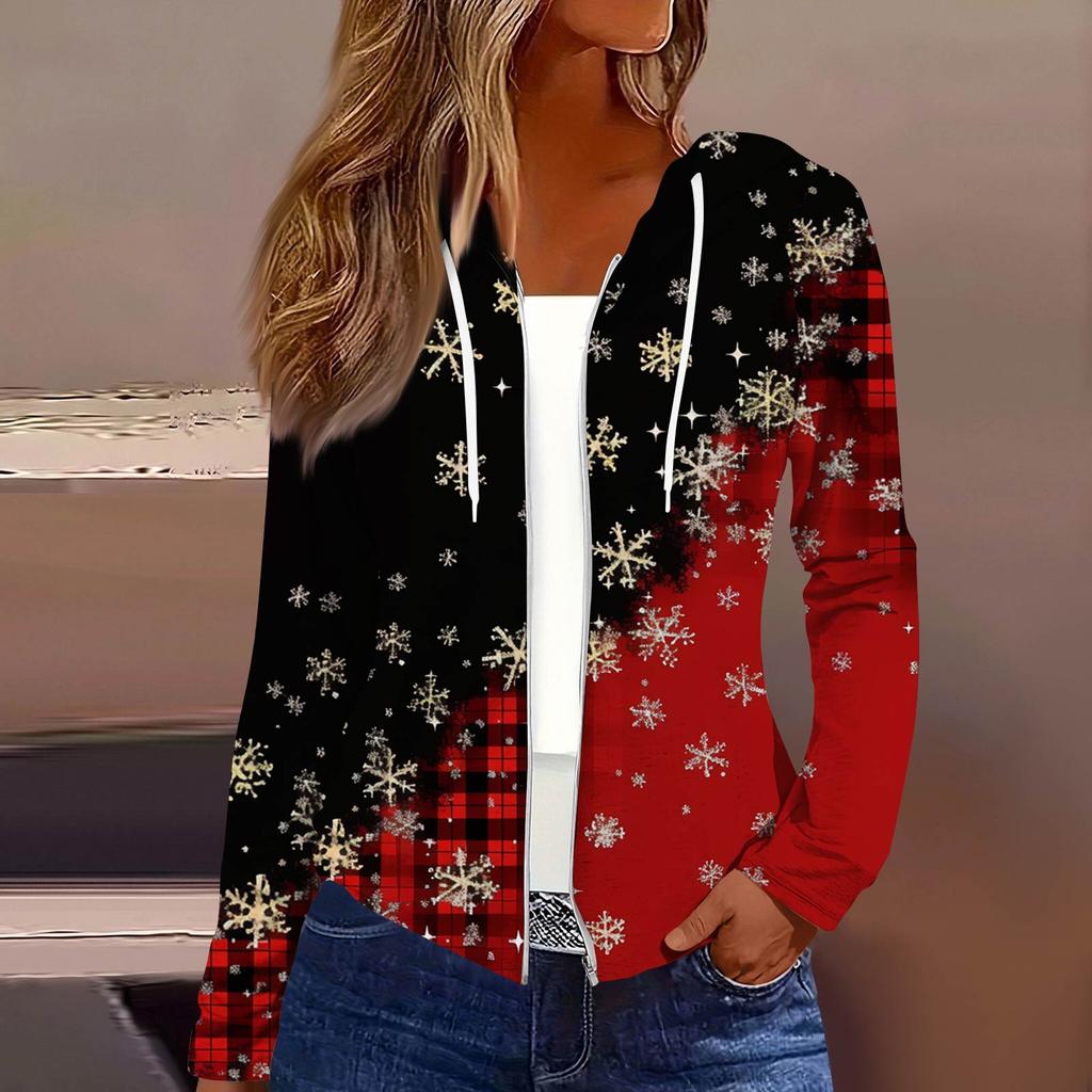 Dame Mote Juleprint Casual Glidelås Langermet Hettejakke