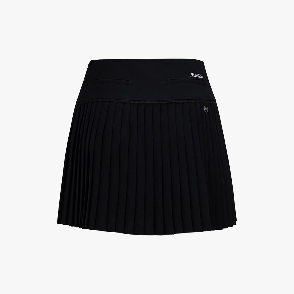 FAIRLIAR GOLF Crochet Flare Pleated Skirt (Black)