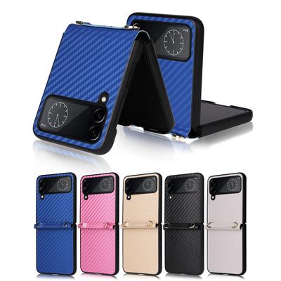 Anti -Scratch Phone Lanyard Wallet Case For Samsung Galaxy Z Flip 4 5g Flip4 Flip3 Flip 3 Zflip4 Carbon Fiber Folding Cover