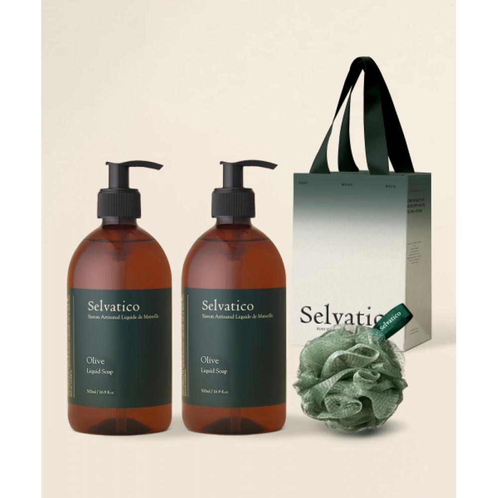 Selvatico Marseille Liquid Soap 500ml+500ml  Gift Shower Puff+shopping Bag Monoi Liquid Soap 500ml/Monoi Liquid Soap 500ml