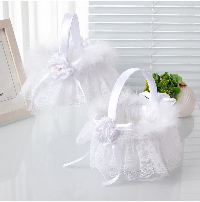 Linen Pearl Flower Basket for Outdoor Wedding - Bridal Handbag or Flower Girl Accessory