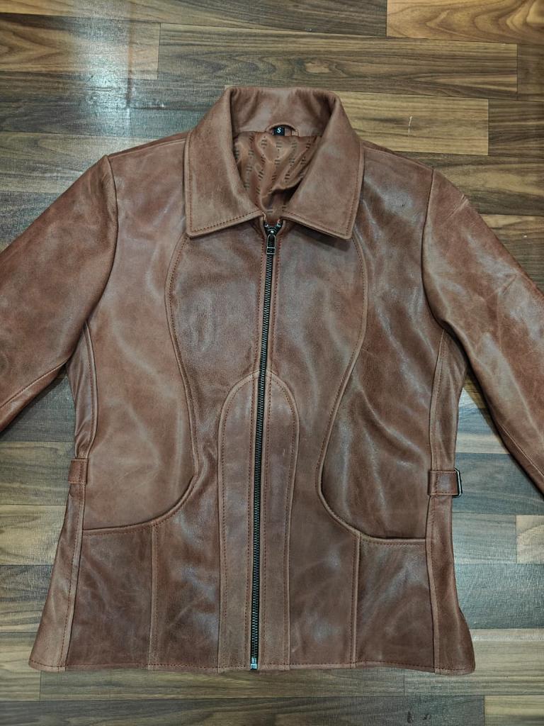 Chaqueta de piel de cordero auténtica para mujer, color marrón, nueva y elegante, hecha a mano, para motociclista