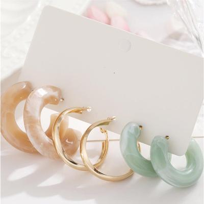 Acetat Ohrringe Set mit 3 Paaren, Metall Kreative Acryl Ohrringe, Retro Temperament Farbige Ohrringe