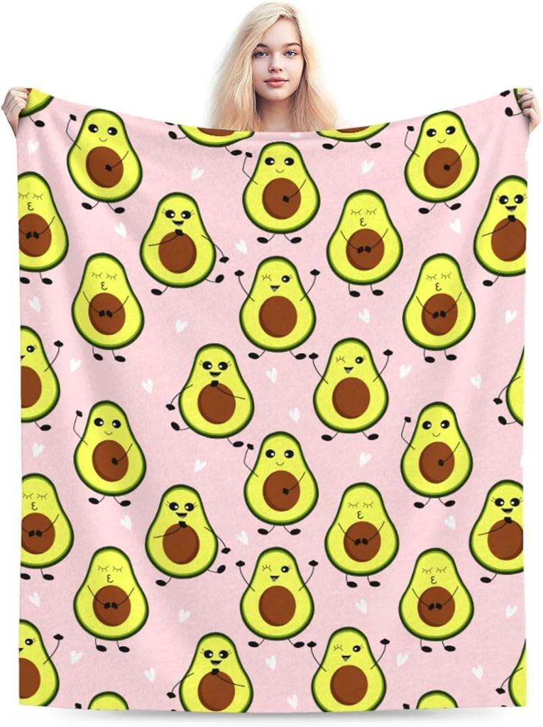 Süße Cartoon-Avocado-Musterdecke Lustige Avocado Weiche Gemütliche Überwurfdecke für Sofa Couch Bett Nickerchen Warmes Geschenk für Kinder Alle Jahreszeiten