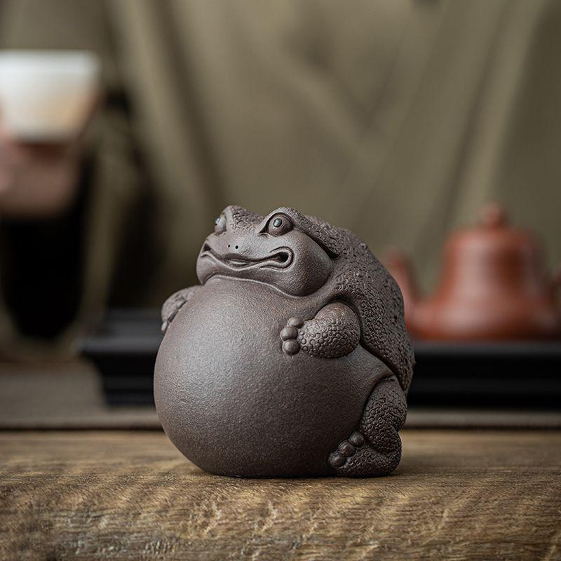 Handmade Boutique Purple Sand Tea Pet Lucky Golden Toad Can Raise Tea Play Tea Art Creative Office Home Ornament Teaware