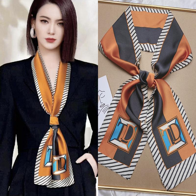

Luxury Horse Pattern Women Silk Scarf Headband Neckerchief Foulard Female Hair Scarfs Neck Tie Skinny Scarves Soft Satin 14X145CM