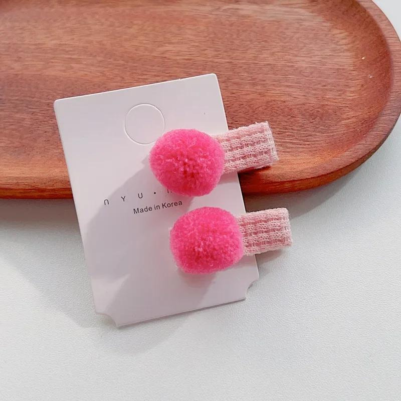 New 2pcs Korean Kawaii Candy Color Pompoms Hair Clips Little Girls Princess Barrettes Headwear Girls Kids Hair Accessories