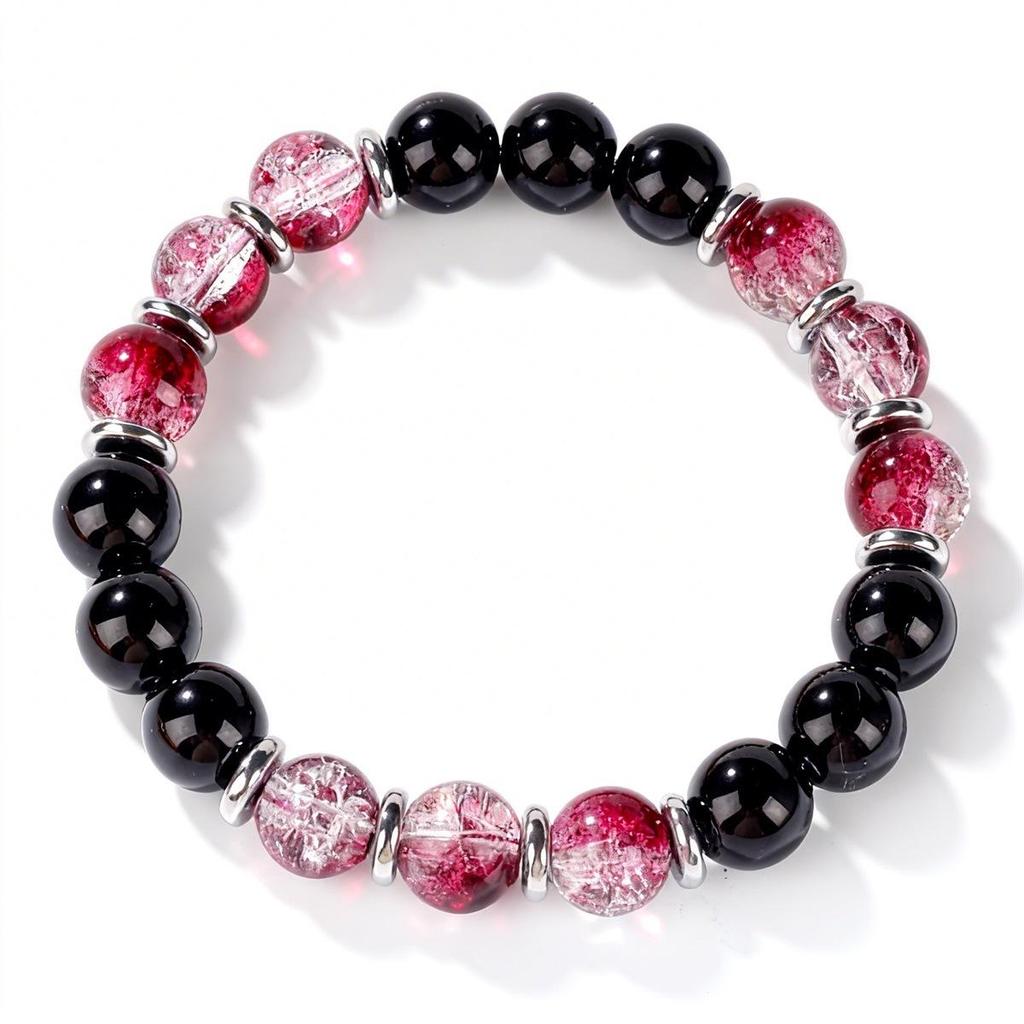 Bohemian Jewelry Bracelet Round Bead Bracelet Crystal Obsidian Red Glass Bracelet Beaded Fashion Stackable Bracelet