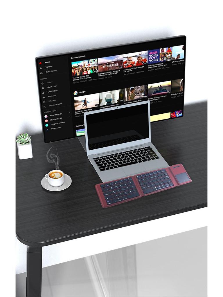 Leather-Feel Foldable Bluetooth Keyboard & Mouse: Multi-System Support, Portable, Silent
