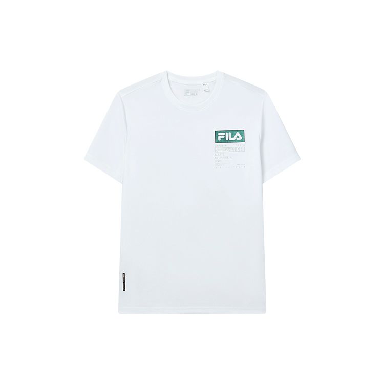 FILA Letter Logo Round Neck Knitted Skin-Friendly Trendy Short Sleeve T-Shirt Men Tops White F11M217103F-WT