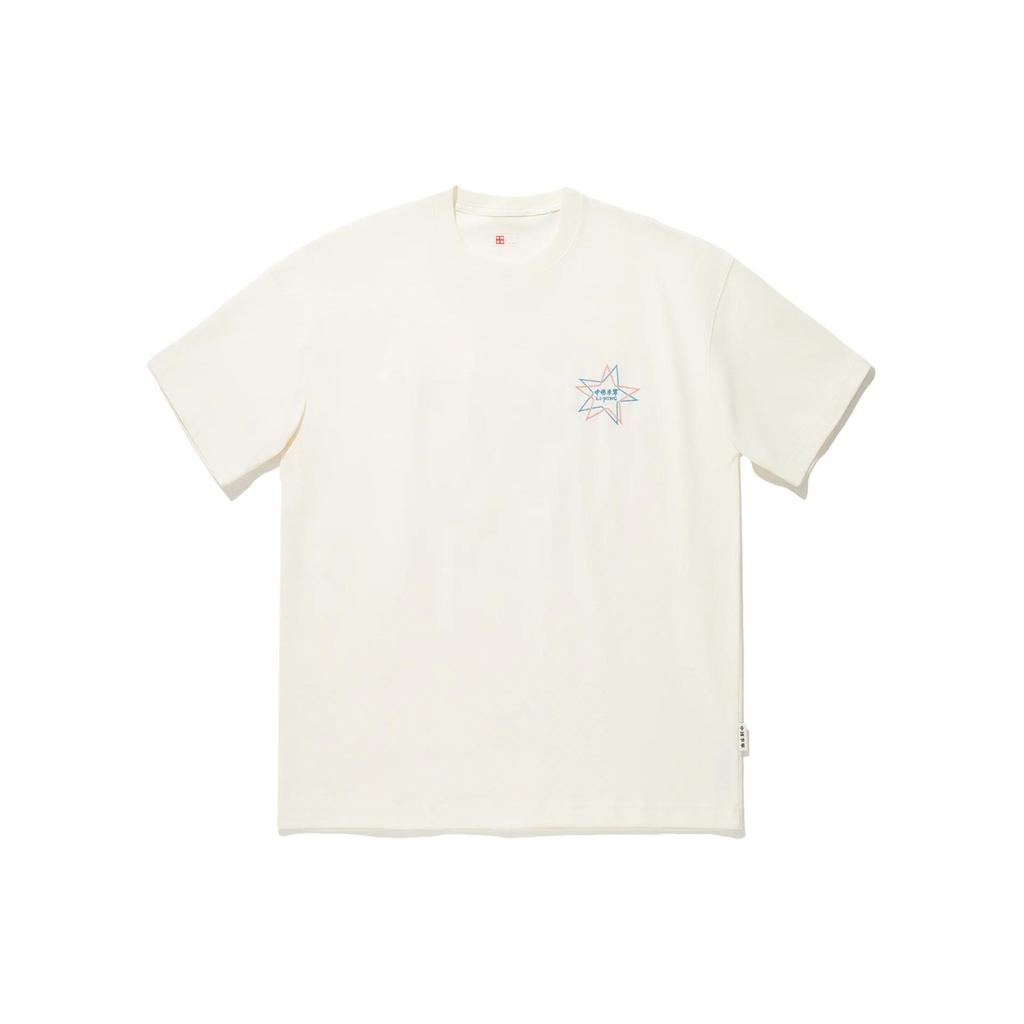 Li-Ning Star And Letter Print Loose Casual Short Sleeve T-Shirt Unisex Tops Off-White AHSU251-1