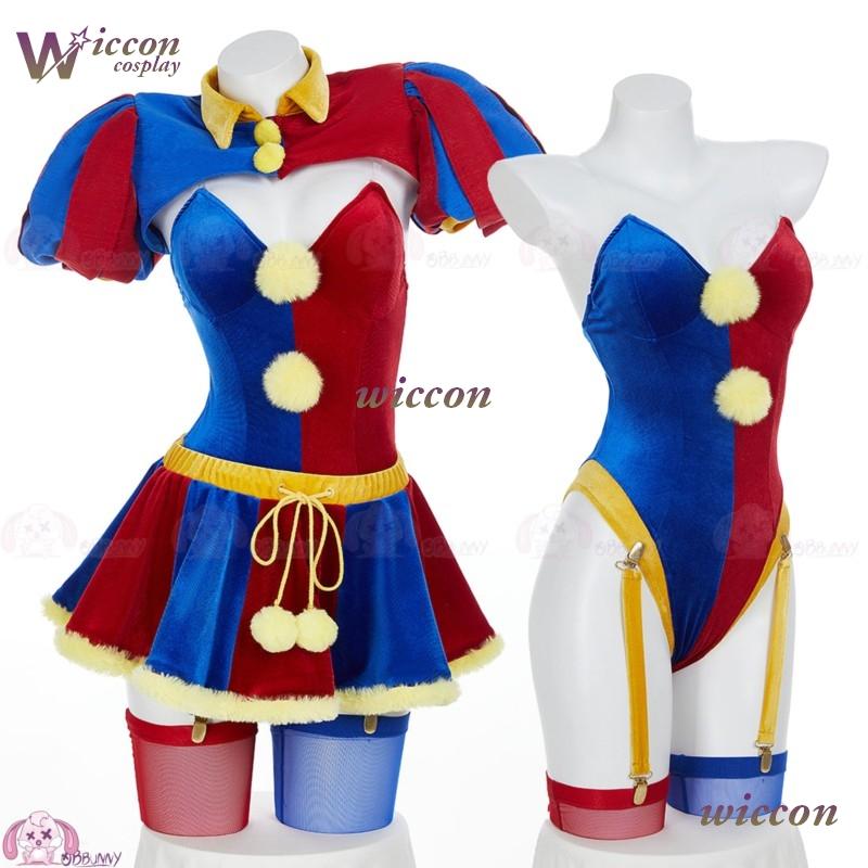 Clown Zirkus Cosplay Kostüm Design Erwachsenen Digital Pomnii Perücke Hut Samtrock Karikatur Weihnachten Party Karneval Outfit