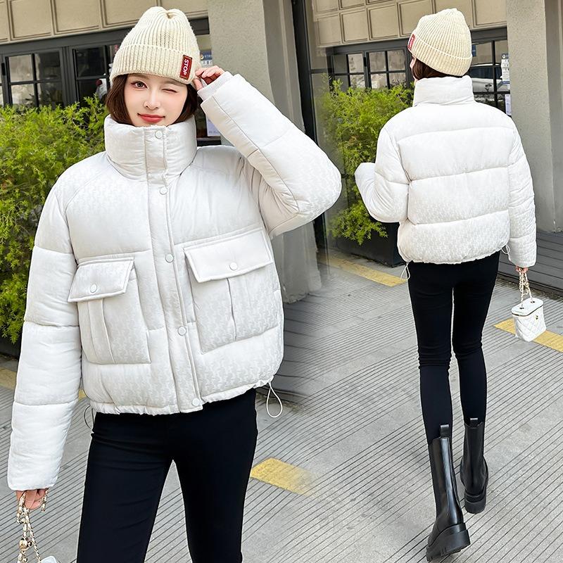 Hooded down cotton clothes women's new short winter large size thickened stand-up neck padded jacket tide