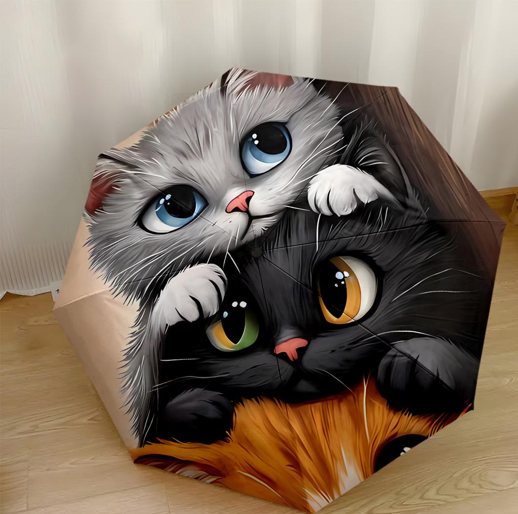 Cats Under Umbrella Rain Portable Automatic Umbrella Compact & Durable 8-Rib Design Compact Design Durable Everyday Carry Umbrella Fashionable