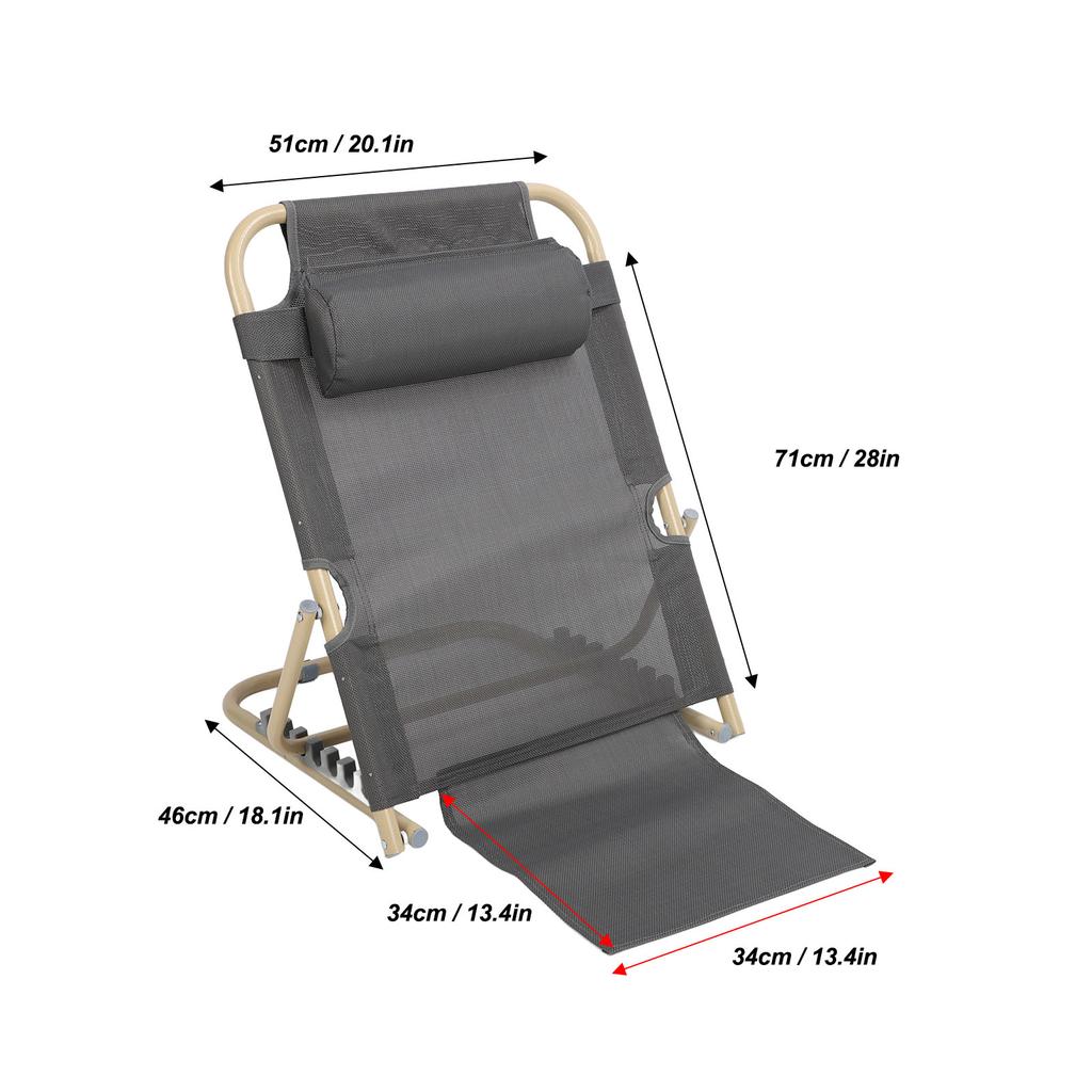 Lifting Bed Backrest 6 Gears Adjustable Folding Sit Up Back Rest Disability Bed Backrest Support L Size Large Gray