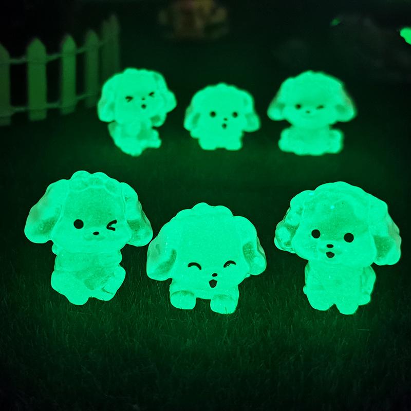 Micro-landscape Creative Cute Cartoon Transparent Glow-in-light Pink Puppy Garden Landscape Decoration Resin Small Figurine