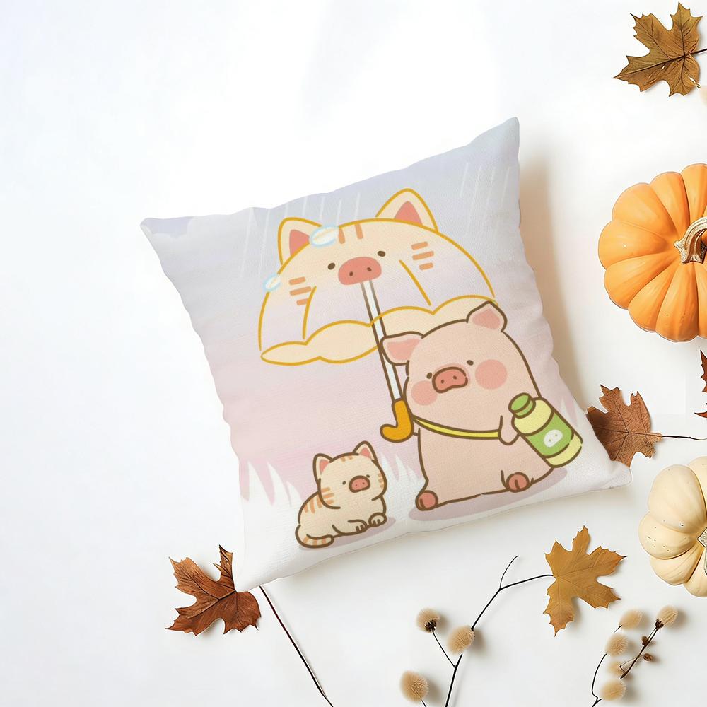 Cartoon LLulu Pig Pink Cushion Cover Iceland Washable Linen Soft for Daily Sofa Bed Home Room Decor