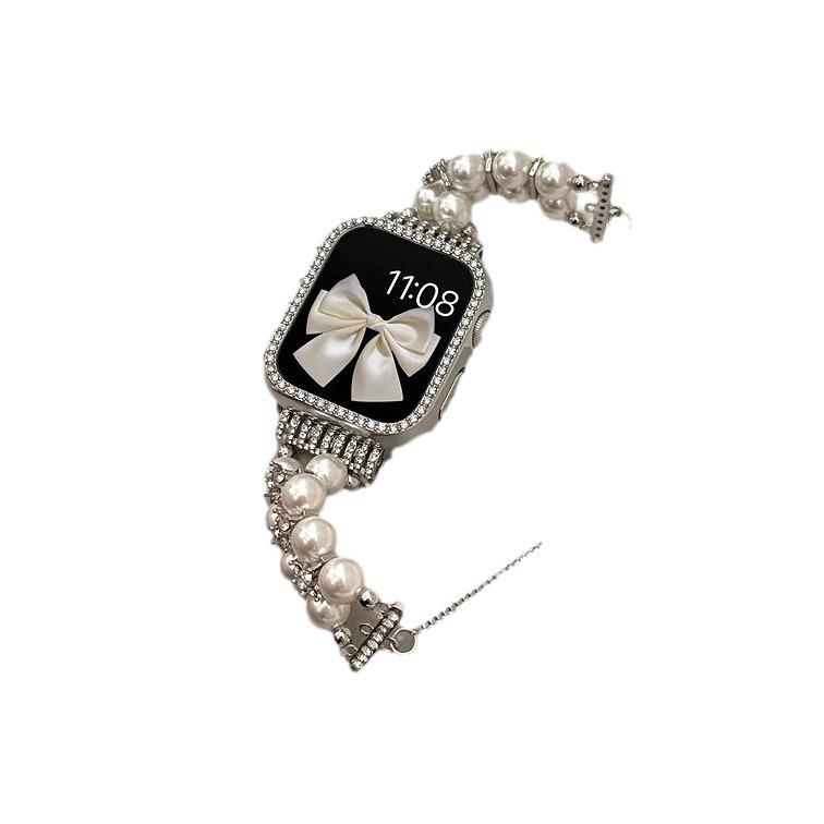 For Applewatch10 Apple Watch iWatch6789SE Strap Premium Sense Diamond Pearl Bracelet
