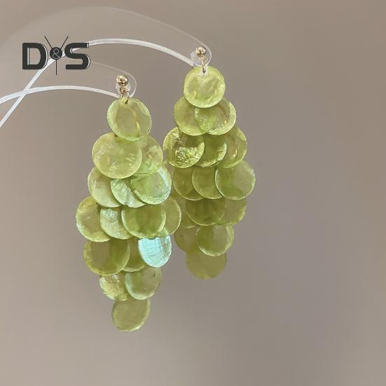 1 Pair Long Style Multi-Layer Drop Earrings Translucent Metal Needle Design Artificial Crystal Shell Tassel Earrings