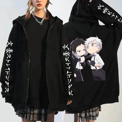 Anime Men Bungo Stray Dogs Nakajima Atsushi Zipper Hoodies Ryunosuke Akutagawa Kawaii Printed Sweatshirts Warm Zip-up Jacket Coats