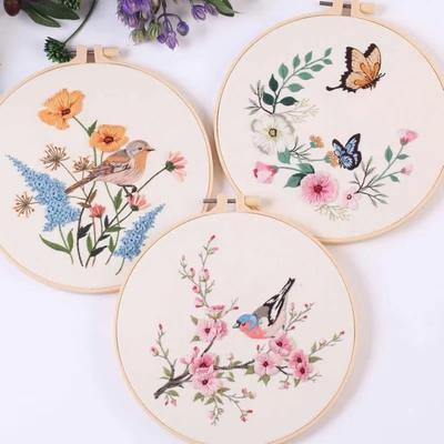 New 3D Embroidery Kits Bird Butterfly Embroidery Stitching Kits Flower Hoops Cross Stitch Set Art Needlework