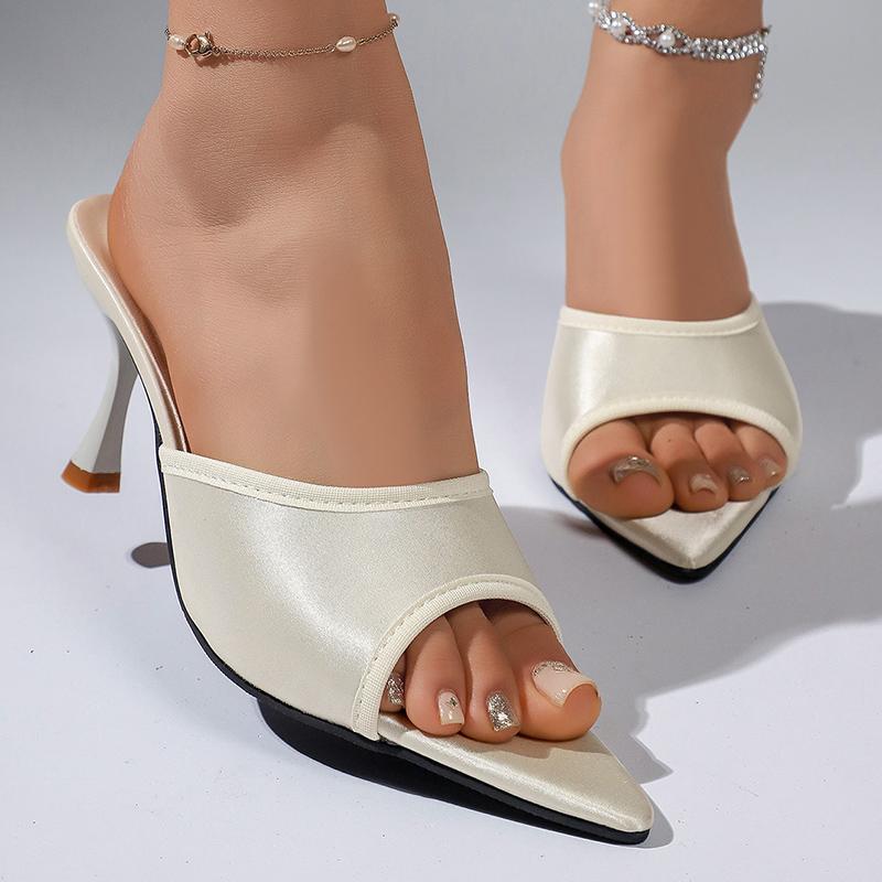 Women's Pointed Toe Black High Heel Sandals Summer  Elegant Silk Thin Heels Sandals Woman Plus Sice 43 Ladies Party Shoes