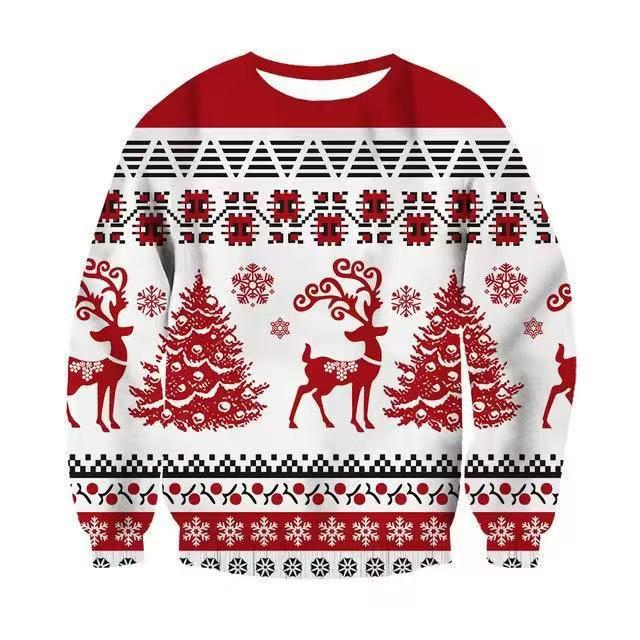 2025 Autumn Christmas 3D Printed Round Neck Long Sleeve Hoodie L