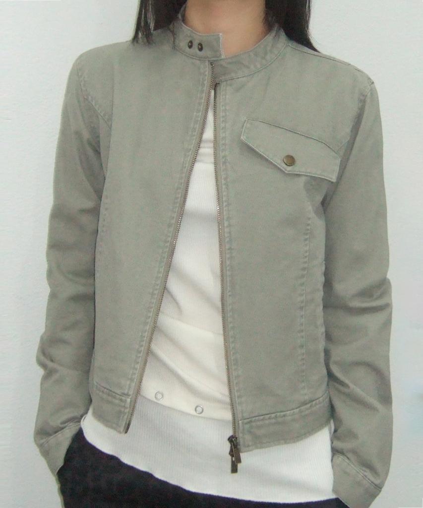 Place Studio Vintage Sand Incision Cotton Washed Single Collar Semi-Fitted Rider Jacket [Grey]
